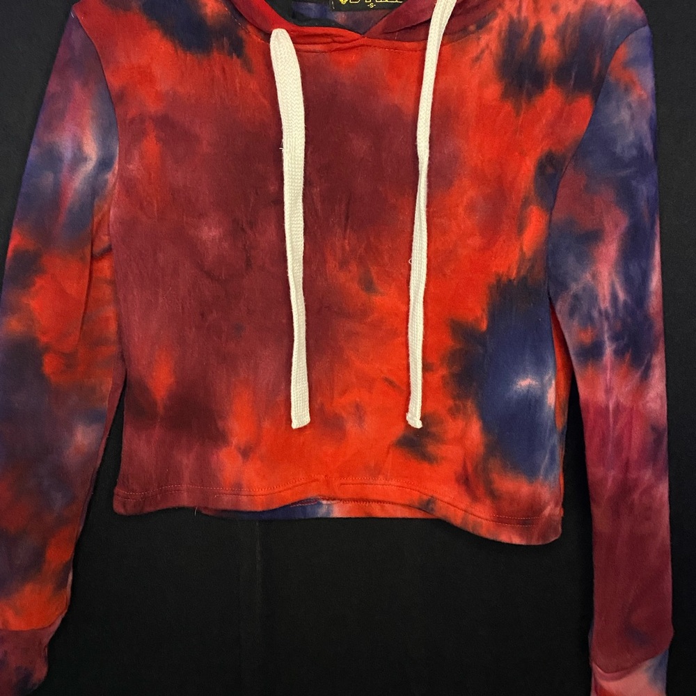Vibrant Red and Purple Crop Hoodie